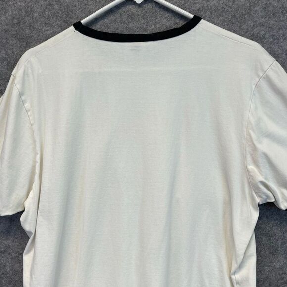 Vintage ELLESSE T-Shirt Men's Large White Big Logo Trashed Moa Ringer Graphic - Picture 14 of 16
